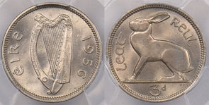 Ireland 1956 3 Pence Hare animal PCGS MS 65 PI0076 combine shipping