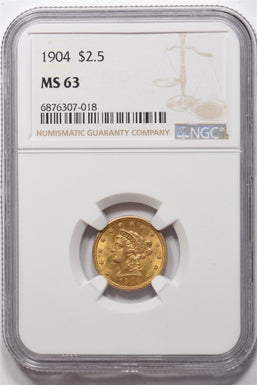 1904 $2.50 Gold Liberty Head Quarter Eagle AGW 0.1209oz NGC MS63 NG1794