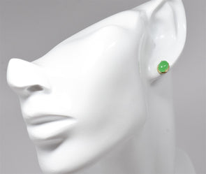 14k Gold Natural green Jadeite Earring 1.25g Size 7.94 x 5.88mm RG0238