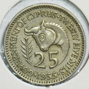 Cyprus 1955 25 Mils Bullanimal 904420 combine shipping