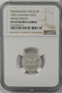 Canada 1997 75 Dollars platinum Wood bison animal NGC Proof 69 Ultra Cameo 0.25o