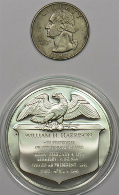 1980 's Medal Proof William H Harrison in capsule 1.2oz pure silver Franklin Mi