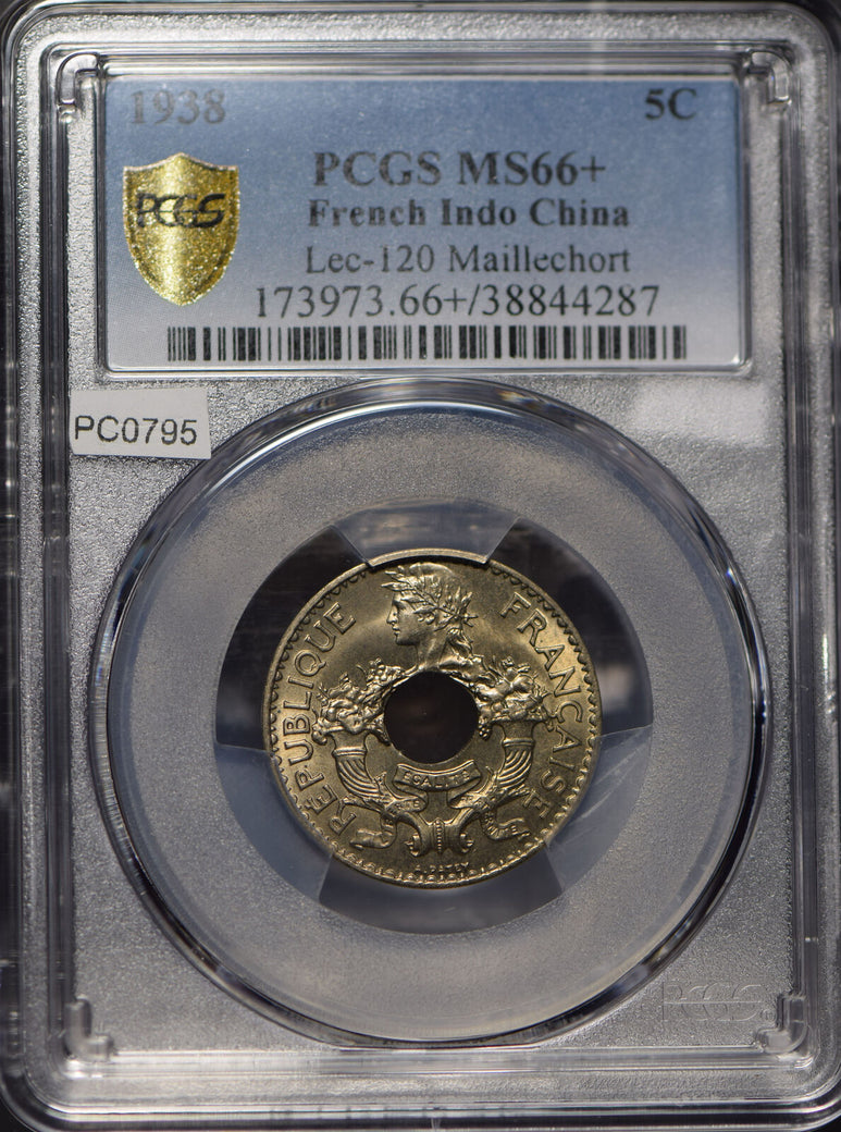 French Indo China 1938 5 Cents PCGS MS66+ PC0795* combine shipping<br/><br/>Mult