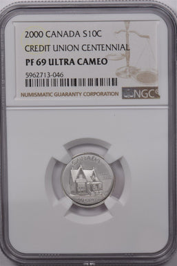 Canada 2000 10 Cents Silver NGC Proof 69 Ultra Cameo Credit Union Centennial NG1