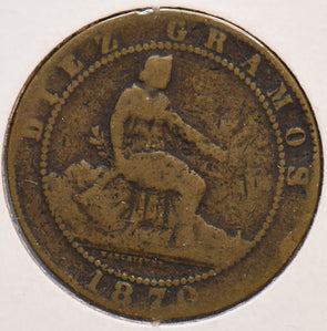 Spain 1870 10 Centimos Lion animal 193255 combine shipping