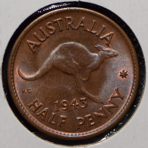 Australia 1943 1/2 Penny kangaroo animal  190595 combine shipping