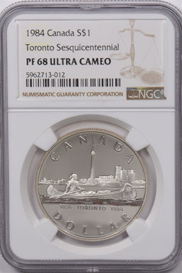 Canada 1984 1 Dollar Silver NGC Proof 68 Ultra Cameo Toronto Sesquicentennial NG