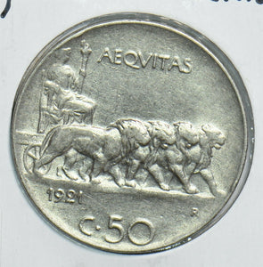 Italy 1921 50 Centesimi Lion animal 198047 combine shipping