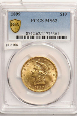 1899 $10 gold PCGS MS62 Liberty Eagle PC1166 combine shipping