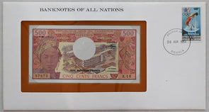 Cameroon 500 Francs Bank of all nations. 100 Francs olympic stamp RC0575 combine