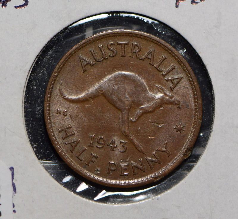 Australia 1943 1/2 Penny Kangaroo animal  291666 combine shipping