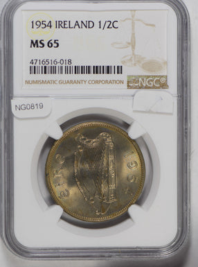 Ireland 1954 1/2 Crown NGC MS65 rare this nice NG0819 combine shipping