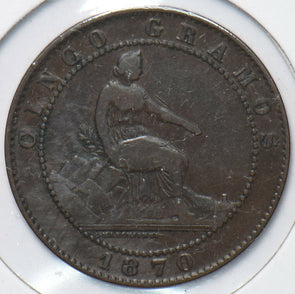 Spain 1870 5 Centimos Lion animal 150742 combine shipping
