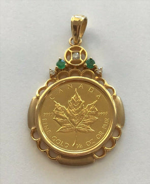 Gold Maple Leaf Center Coin & 10K Bezel Pendant 11.48g RG0213