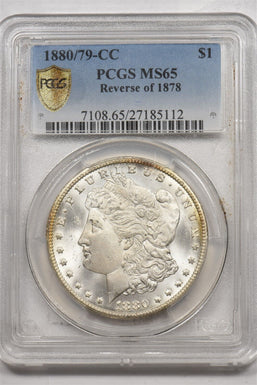1880-/79-CC Morgan Dollar Silver Reverse of 1878 PCGS MS65 PC1557