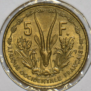 French Colonies 1956 5 Francs Gazelle animal Occidentale 297867 combine shipping