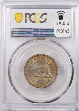 Greenland 1926 HCN 25 Ore Polar bear animal PCGS MS 64 KM-5 w/O Hole PI0143 comb
