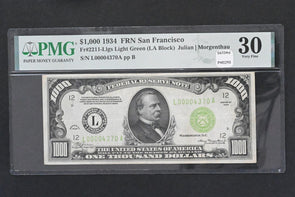 US 1934 $1000 PMG Very Fine 30 Federal Reserve Notes San Francisco Fr#2211 Llgs