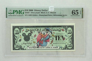 Disney Dollar 2000 $10 PMG Gem UNC 65EPQ DIS67. Donald. Disneyland Paris Millen