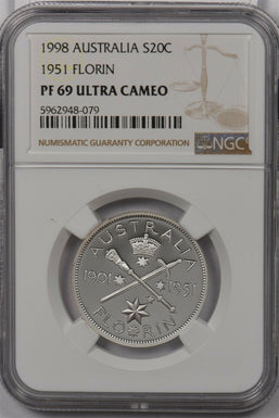 Australia 1998 20 Cents silver NGC Proof 69UC 1951 Florin NG1441 combine shippin