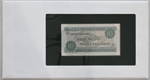 Burundi 1990 10 Francs note (1989) Bank of all nations. 1,5 Franc stamp canc. RC