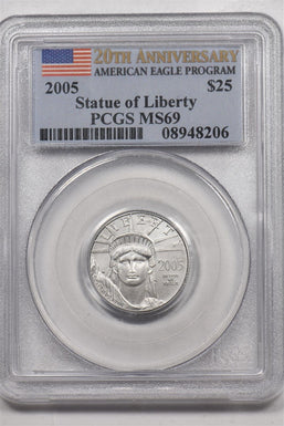 2005 Platinum 20th Ann. $25 1/4oz Eagle Statue of Liberty PCGS MS69 PC1555