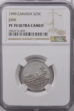 Canada 1999 25 Cents Silver NGC Proof 70 Ultra Cameo June Perfect 70 NG1592 comb