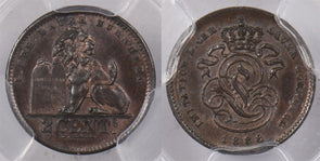 Belgium 1888 2 Cents Lion animal PCGS MS 64 BROWN Lauer Imitation Nurnberg PI014