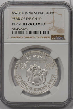Nepal 1974 VS 2031 100 Rupees silver NGC PF 69UC Year of the Child NG1375 combin