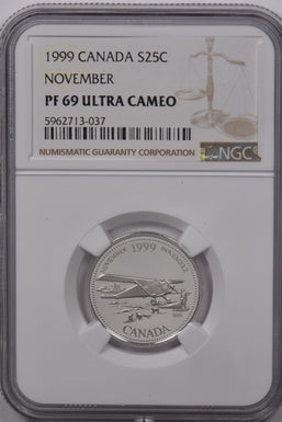 Canada 1999 25 Cents Silver NGC Proof 69 Ultra Cameo November NG1626 combine shi