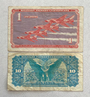 Military Payment Certificates Dollar (series 681),10 Cents (series 692) Mid gra