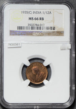 British India 1935 C 1/12 Anna NGC MS66RB rare in this g NG0381 combine shipping