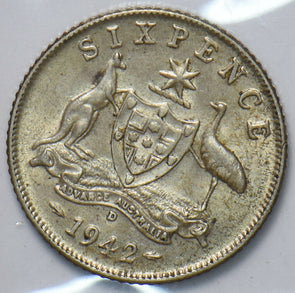 Australia 1942 D 6 Pence Kangaroo animal Emu 902700 combine shipping