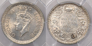 India British 1943 C 1/4 Rupee PCGS Genuine Cleaned-UNC Detail SW-9.86 PI0118 co