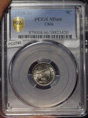 Chile 1928 5 Centavos Andean Condor animal PCGS MS66 rare this grade PC0740 comb