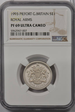 Great Britain 1993 Pound silver NGC Proof 69UC Piefort Royal Arms NG1404 combine