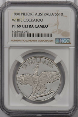 Australia 1990 10 Dollar silver NGC Proof 69UC Piefort White Cockatoo NG1436 com