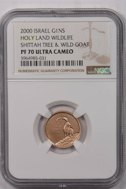 Israel 2000 New Sheqel gold Wild goat animal NGC Proof 70 Ultra Cameo 0.1oz gold