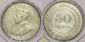 Straits Settlements 1920 50 Cents BU 199084 combine shipping