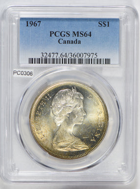 Canada 1967 Dollar silver PCGS MS64 stunning blue golden toning PC0306 combine s