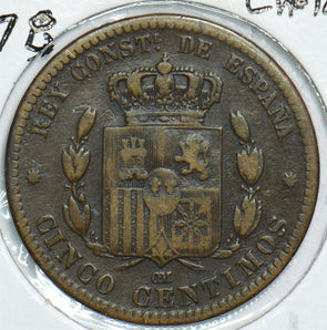 Spain 1878 5 Centimos Choice VF 198401 combine shipping