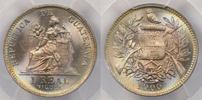 Guatemala 1900 Real PCGS MS 66+ finest known stunning color rare condition KM-17