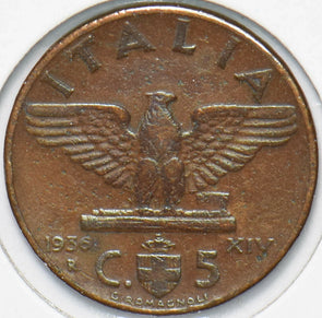 Italy 1936 Vittorio Emanvele III 5 Centesimi Eagle animal 192231 combine shippi