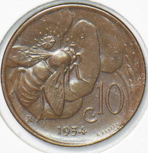 Italy 1934 10 Centesimi Honey Bee animal Vittorio Emanvele III 292935 combine sh