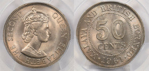 Malaya and British Borneo 1961 H 50 Cents PCGS MS 66 rare condition PC1234 comb
