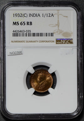 British India 1932 C 1/12 Anna NGC MS65RB NG0396 combine shipping