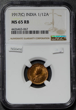 British India 1917 C 1/12 Anna NGC MS65RB NG0416 combine shipping