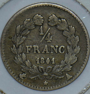 France 1841 Louis Phillipe I 1/4 Franc 290581 combine shipping