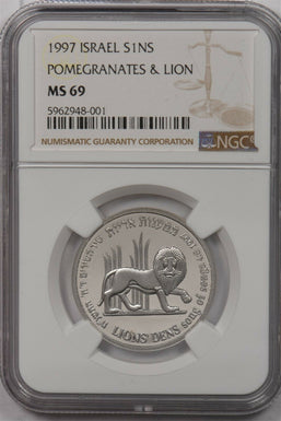 Israel 1997 New Sheqel silver NGC MS 69 Pomegranates & Lion NG1512 combine shipp