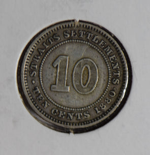 Straits Settlements 1880 H 10 Cents silver  S0275 combine shipping